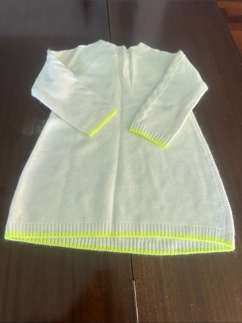 Gymboree White Knit Dress with Neon Yellow Trim and Bow